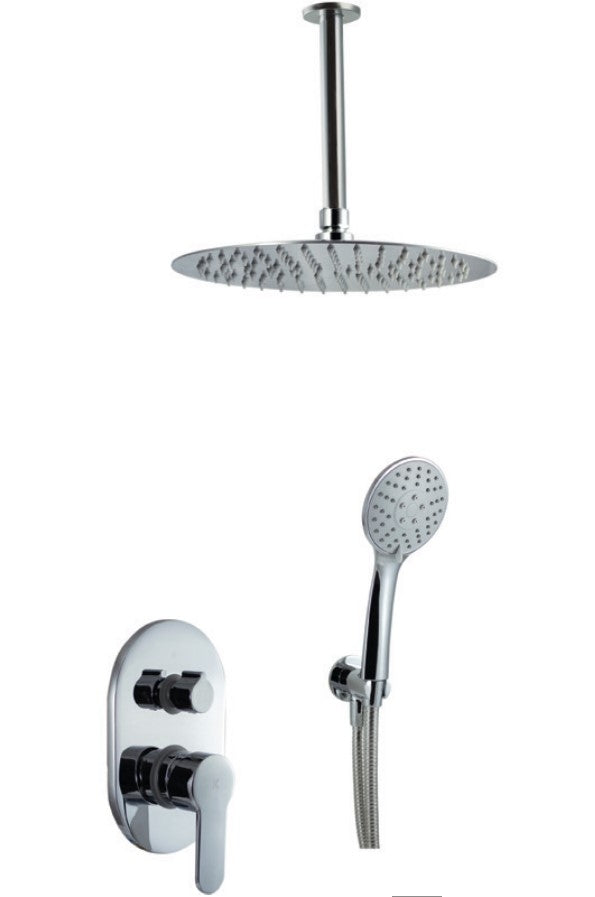 Conjunto ducha empotrado vías techo Omnia con acabado cromado