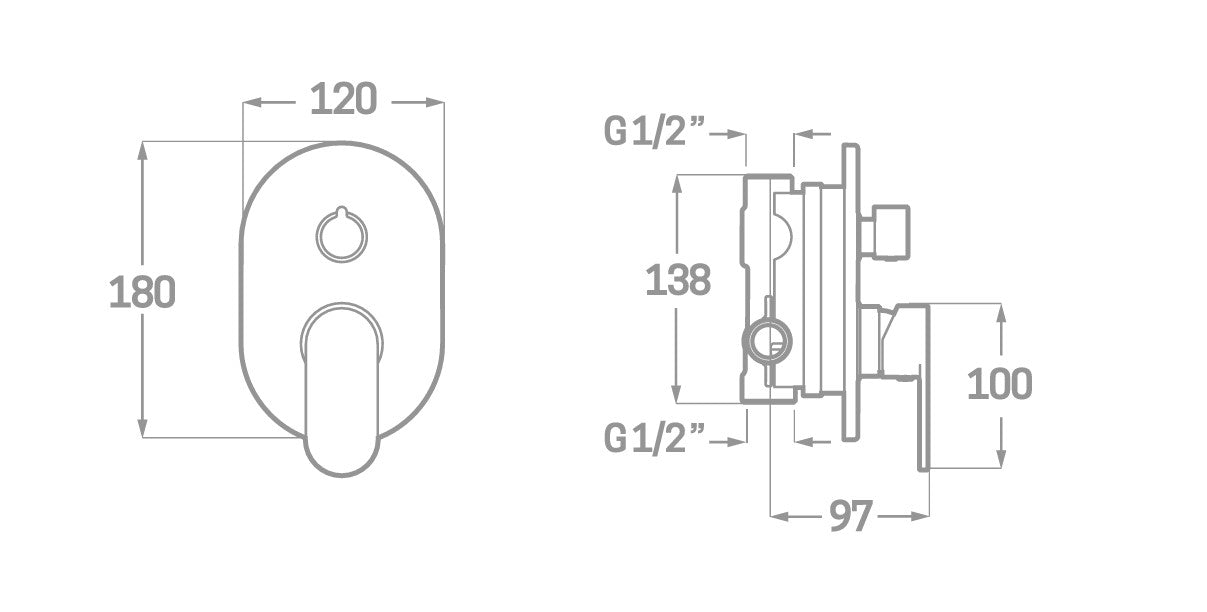 Conjunto de chuveiro embutido de 2 vias no teto Legend