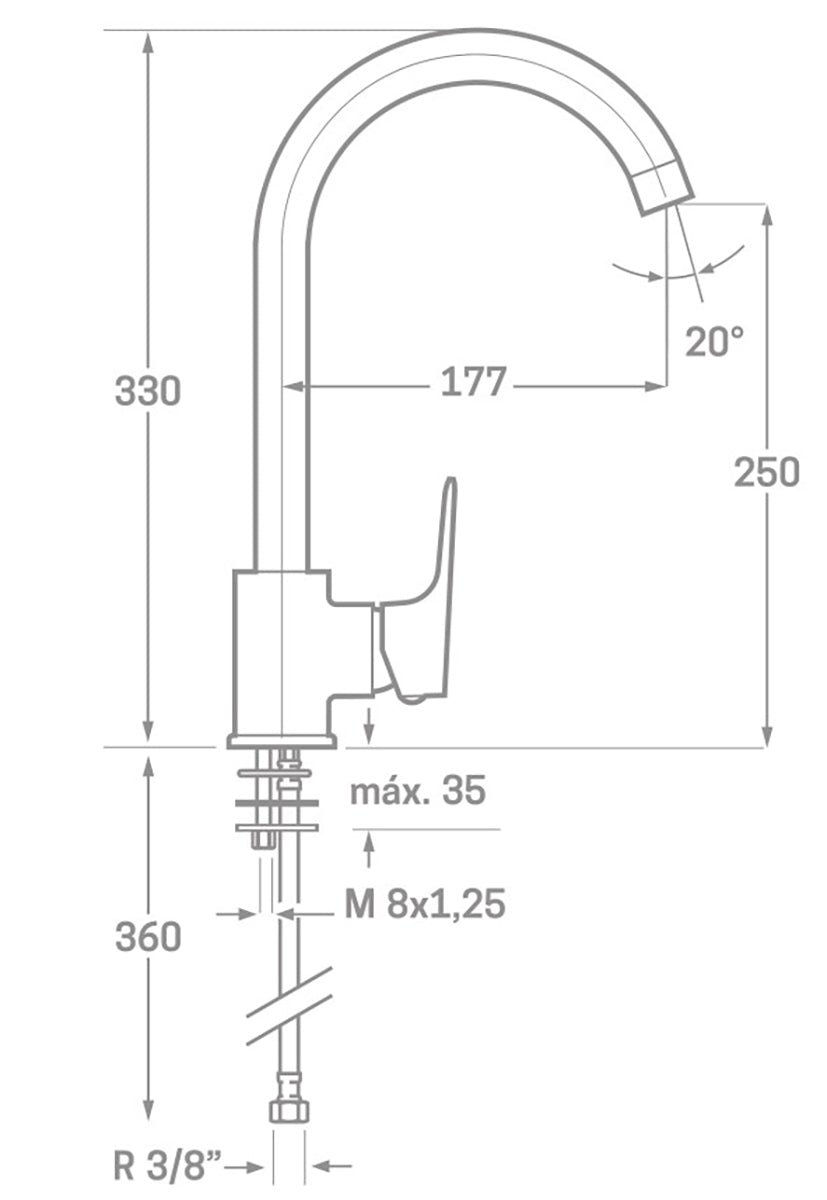Monomando fregadero vertical Sinua