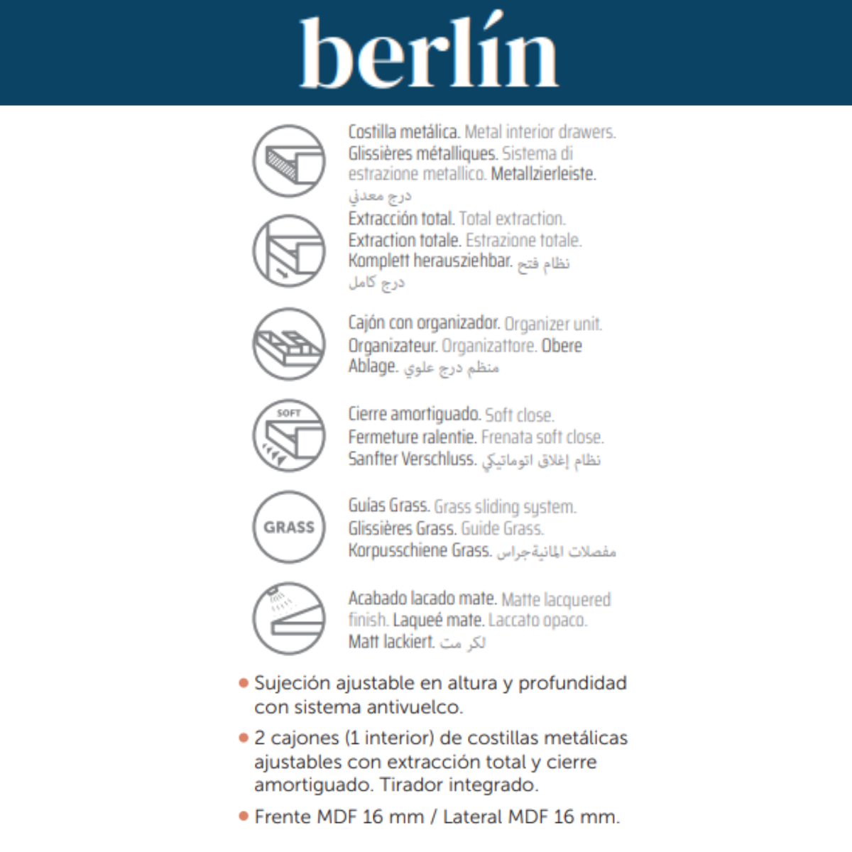 Móvel de casa de banho suspenso Berlin com lavatório de cerâmica | 2 Gavetas com Fechamento Almofadado e Organizador | Branco brilhante