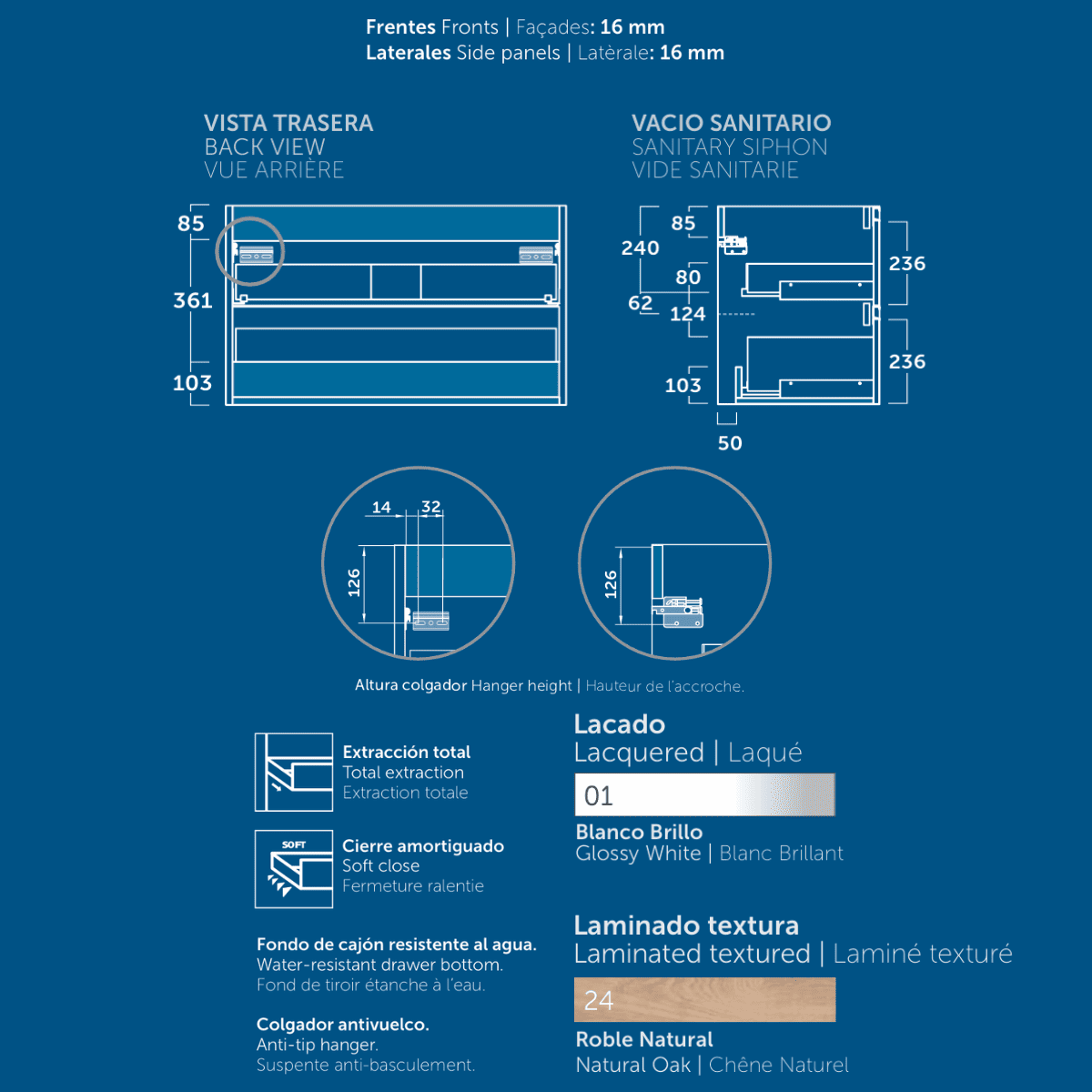 Mueble de Baño Suspendido con Lavabo Sobreponer Cerámico modelo Veloz| Mueble Volado 2 Cajones | Roble Natural
