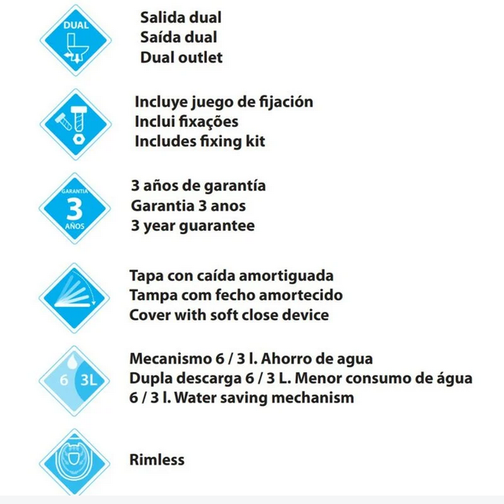 Argos Wc WC Rond Complet | Blanc brillant | Toilettes à réservoir bas sans rebord avec réservoir et siège rabattable rembourré