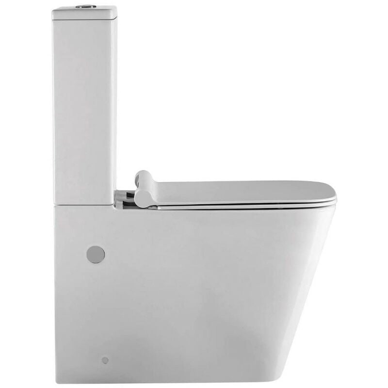 Pack WC Carré Complet Neptuno | Blanc brillant | Fond réduit sans rebord et couvercle rabattable rembourré + bidet de sol