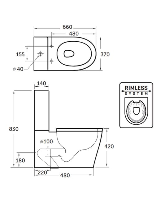Panza Wc Inodoro Completo Compacto Adosado a Pared | Rimless y Antibacterias | Salida Dual y Asiento Caída Amortiguada