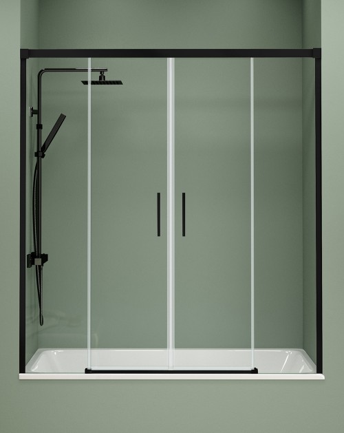 Mampara de bañera negra con puerta corredera rh2042n - Mamparas de ducha a  medida