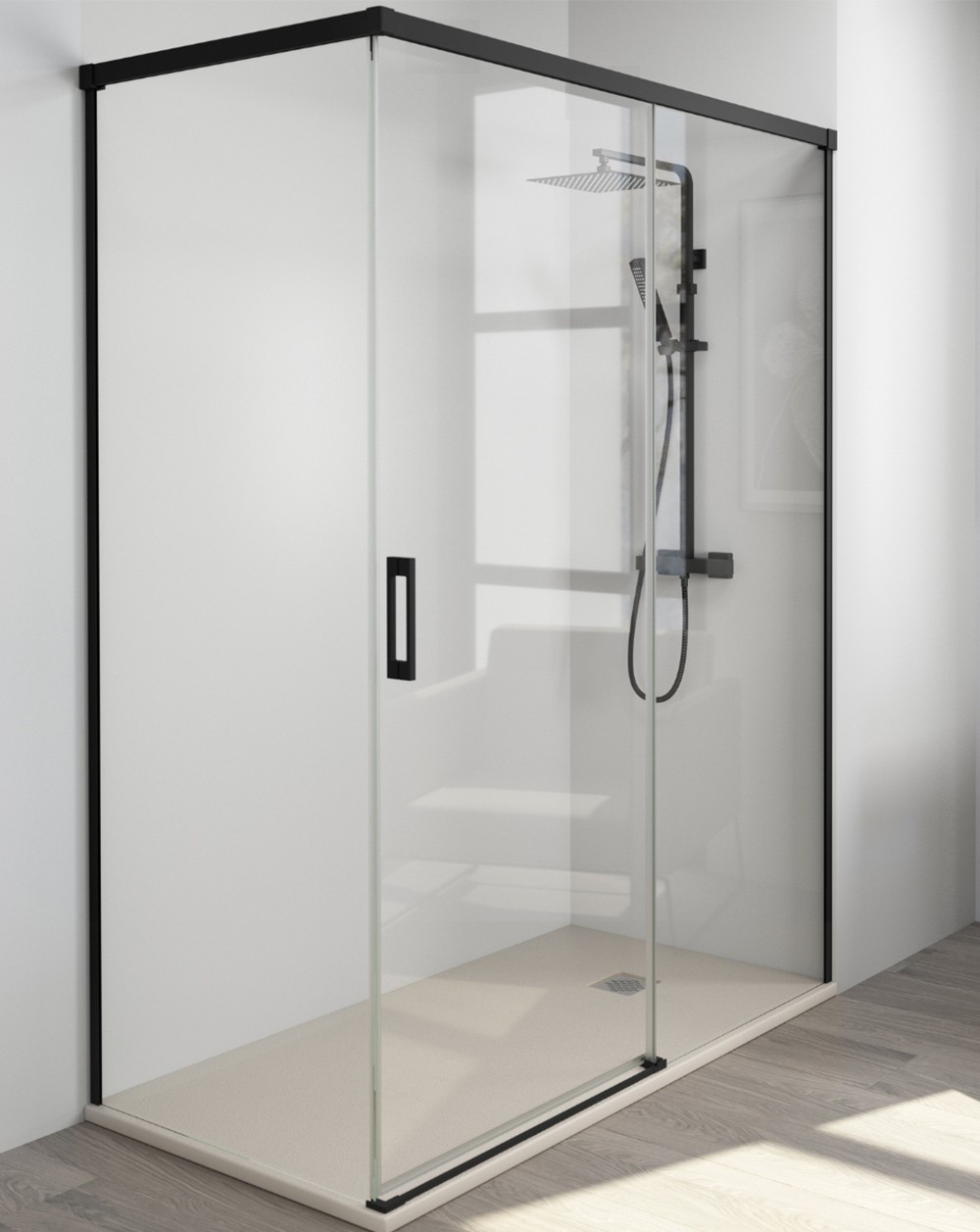 Mampara de ducha de esquina cuadrada reversible con puerta batiente y  lateral fijo 80x70 cm modelo