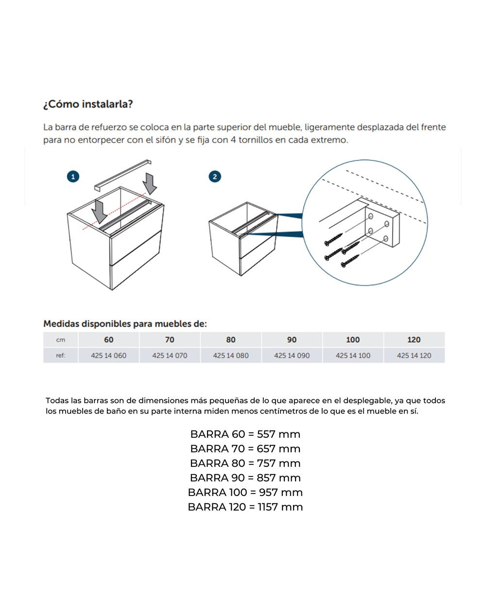 Reinforcement Bar for Bathroom Furniture Tops | Aluminum Bar for Bathroom Furniture with Top or Countertop