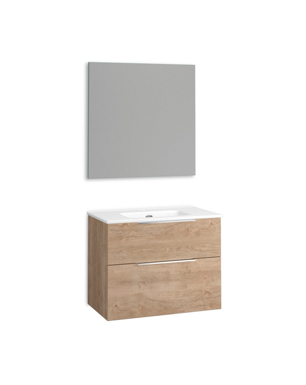 Galsaky Wall-Mounted Bathroom Cabinet with Mirror and Ceramic Sink | 2 Drawers with Soft-Close and Organizer | Natural Oak  - 