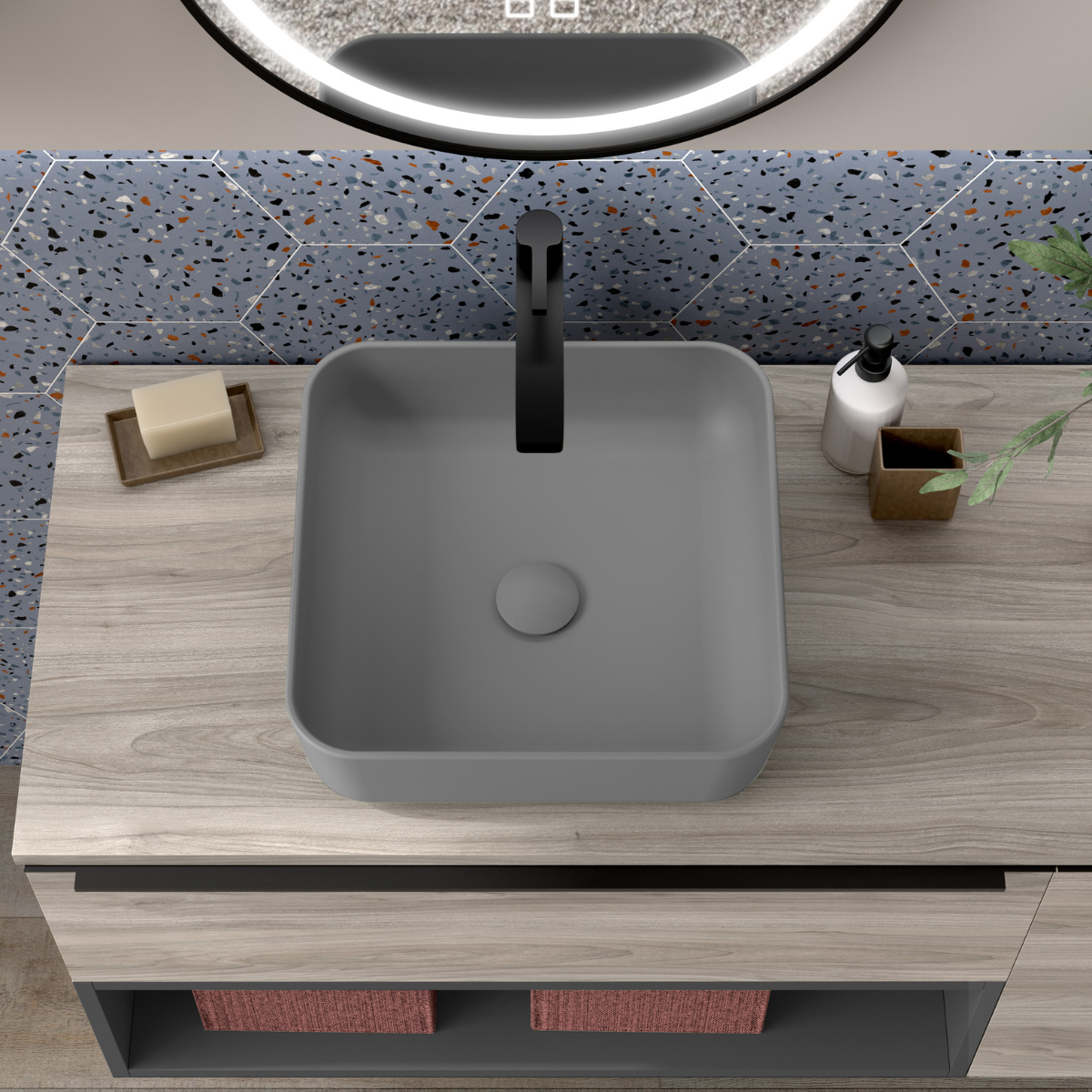 Lavatório de apoio de cerâmica branca fosca Otto | Pia de banheiro de bancada oval | 40cm de diâmetro 