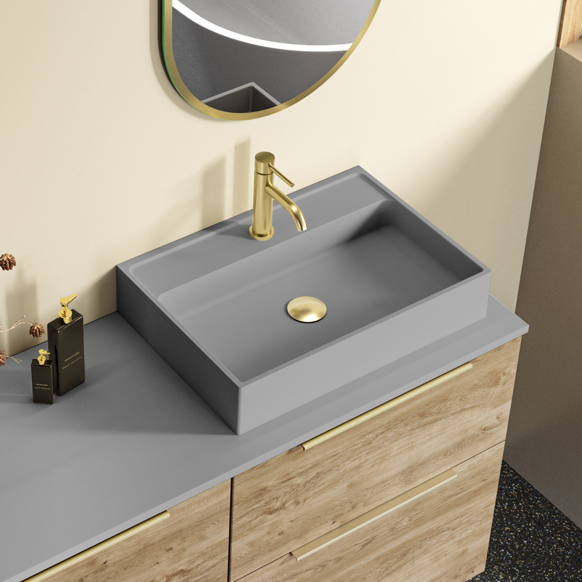 Vasque à poser Saona en résine grise | Vasque rectangulaire | 51,5 cm