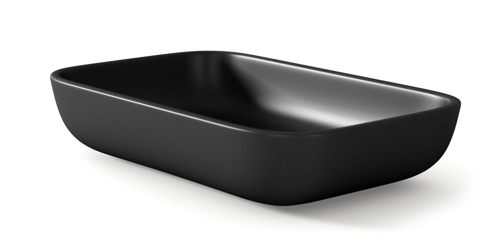 Masai Lavabo sobre Encimera Baño Resina Mineral Recubierta de Poliuretano Acrílico | Lavabo Baño para Encimera de 51x33cm | Negro azabache - 