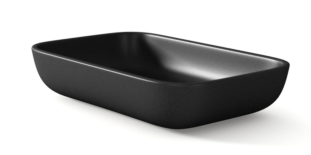 Masai Lavabo sobre Encimera Baño Resina Mineral Recubierta de Poliuretano Acrílico | Lavabo Baño para Encimera de 51x33cm | Negro metalizado - 