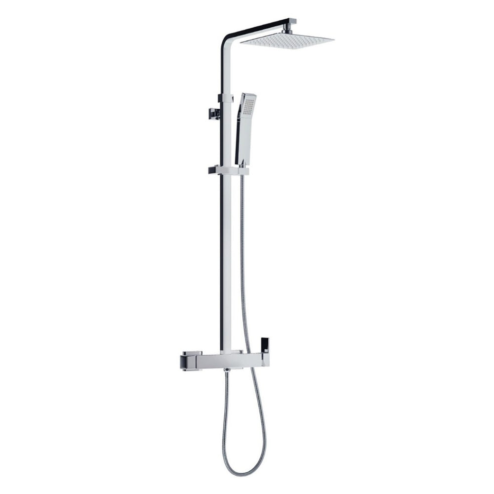 Colonne de douche carrée à levier unique Skara | Extensible avec tuyau de robinet, pomme de douche et pulvérisateur de pluie carré 25x25cm | Chrome - 