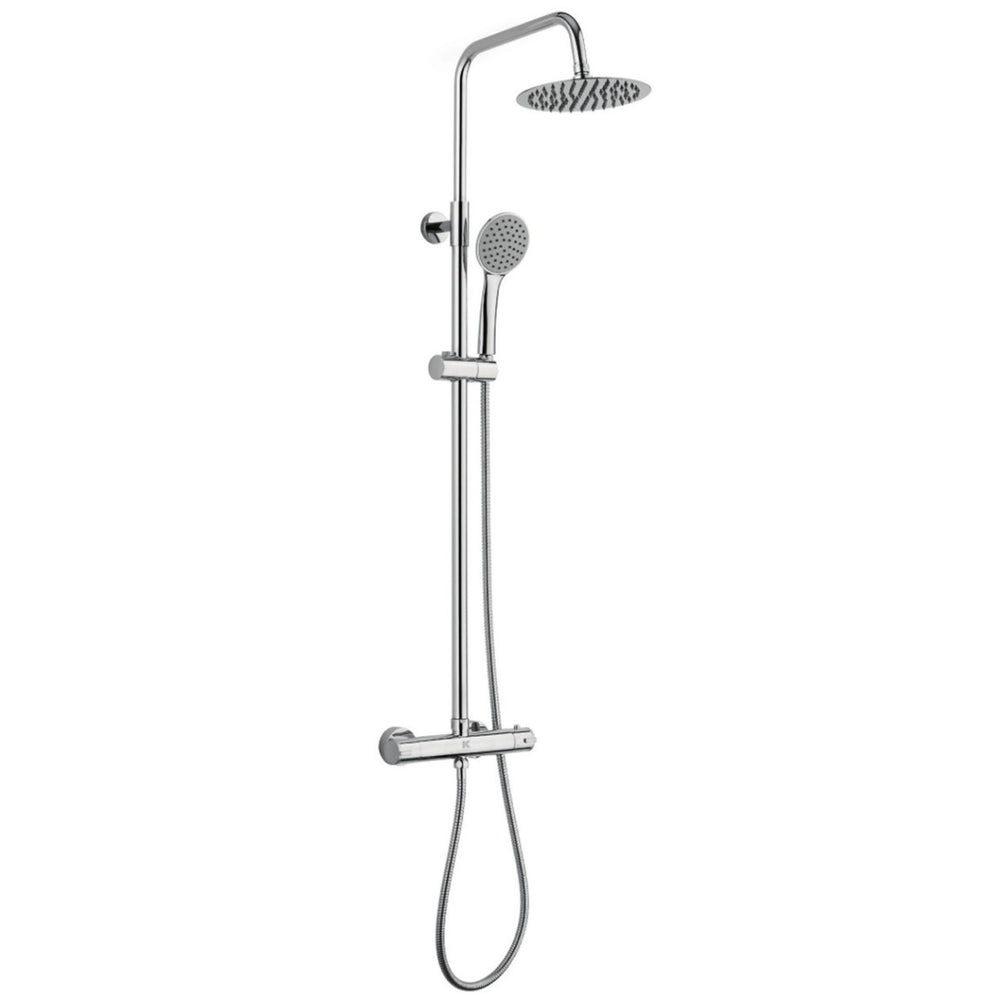 Colonne de douche thermostatique Ergos | Extensible avec tuyau de robinet, pomme de douche et pulvérisateur de pluie 25x25 cm rond | Chrome - 