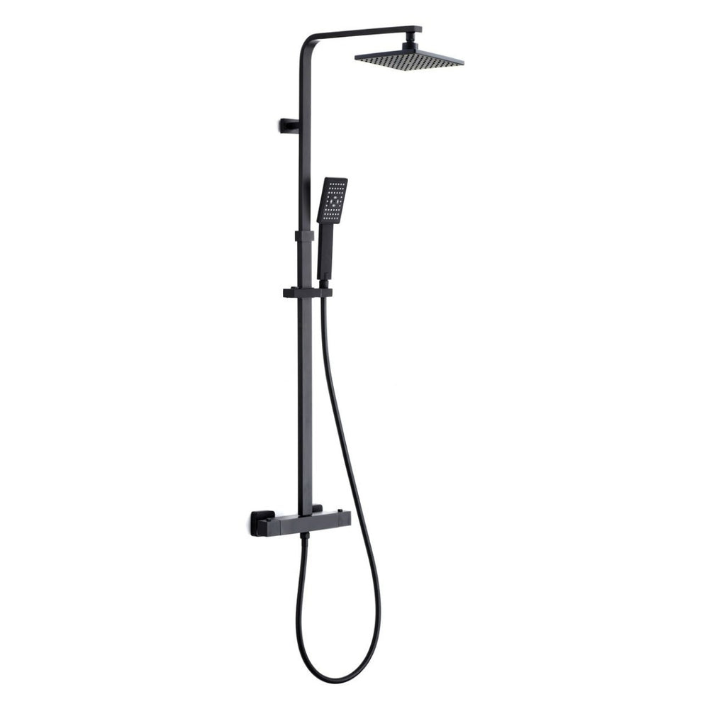 Skara Square Thermostatic Shower Column | Faucet Shower Head Hose and Rain Sprayer 25x25cm | Matte Black - 