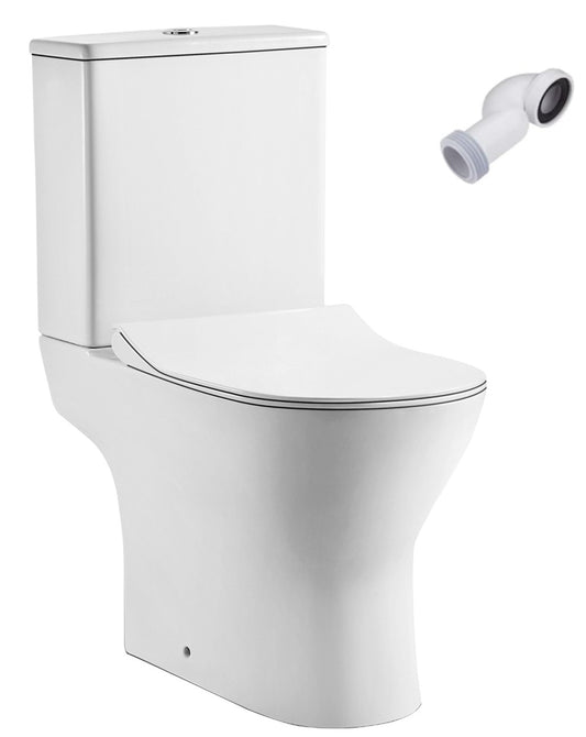 Argos Wc WC Rond Complet | Blanc brillant | Toilettes à réservoir bas sans rebord avec réservoir et siège rabattable rembourré