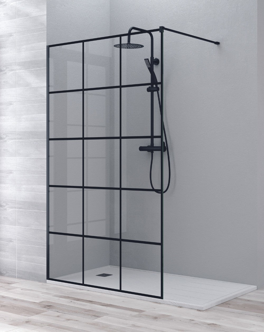Mampara Ducha | Pantalla Panel Fijo Con Estante Vidrio ESG Y Aluminio