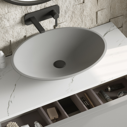 Lavatório de apoio de cerâmica branca fosca Otto | Pia de banheiro de bancada oval | 40cm de diâmetro 