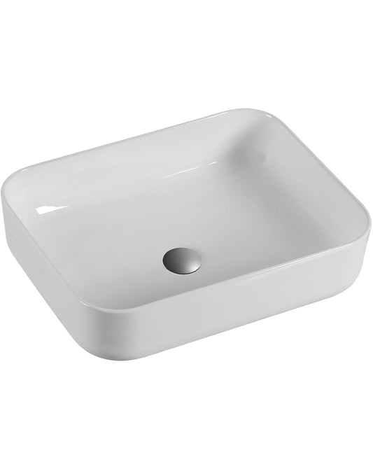 Lavabo à poser Cinque en céramique blanc brillant | Lavabo de salle de bain pour comptoir rectangulaire | 51 cm x 40 cm 