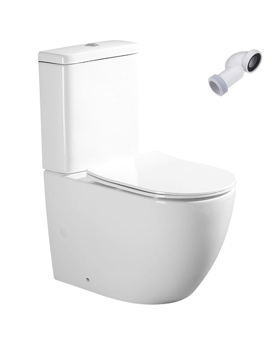 Panza Wc Inodoro Completo Compacto Adosado a Pared | Rimless y Antibacterias | Salida Dual y Asiento Caída Amortiguada