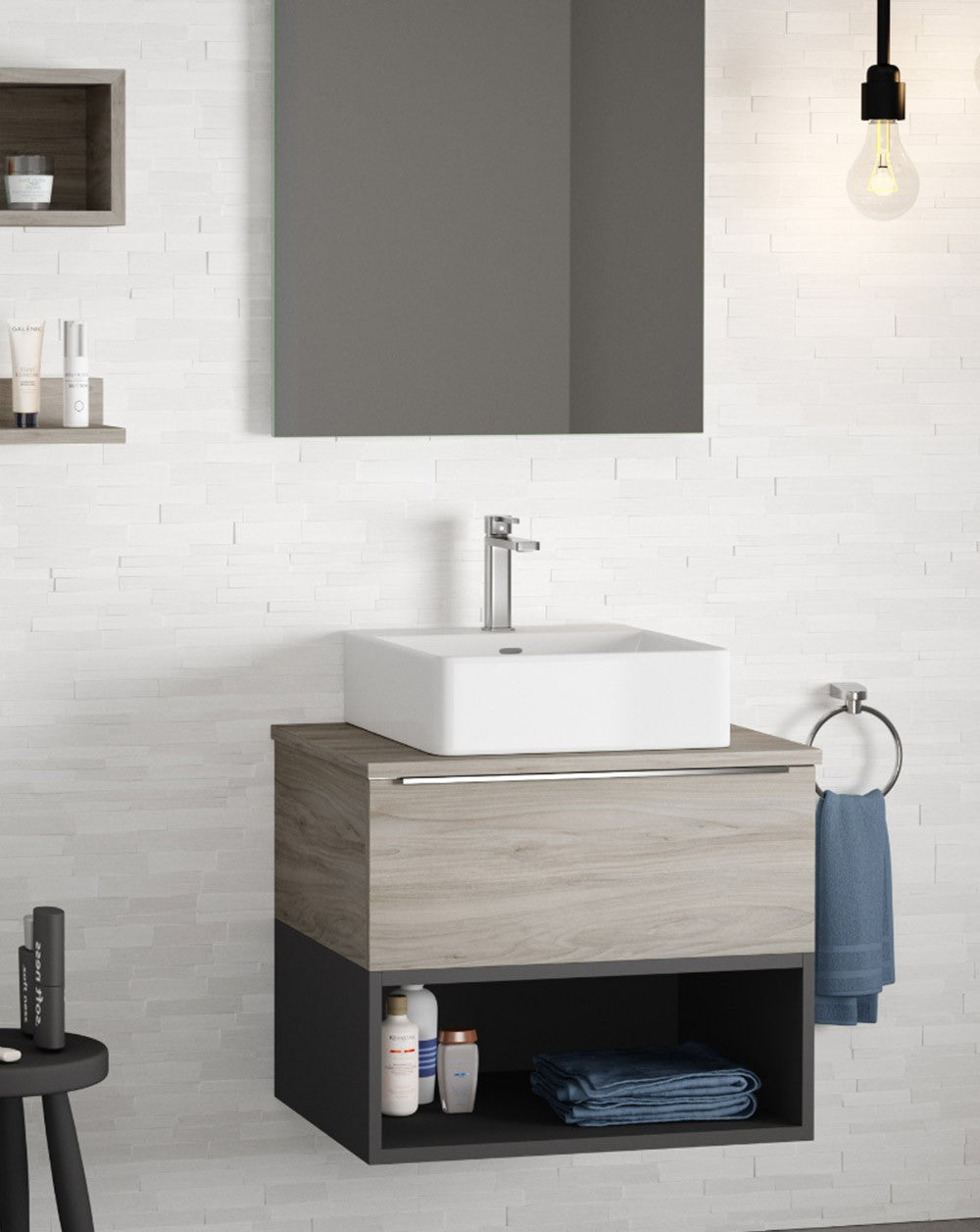 Landes 1.2 Meuble de salle de bain modulable suspendu avec lavabo en céramique | Module de tiroir supérieur Module creux inférieur | Personnalisable  - 