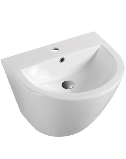 Zero Round White Ceramic Wall Mounted Sink | Round Bathroom Wash Basin | 53.5cm x 44cm 