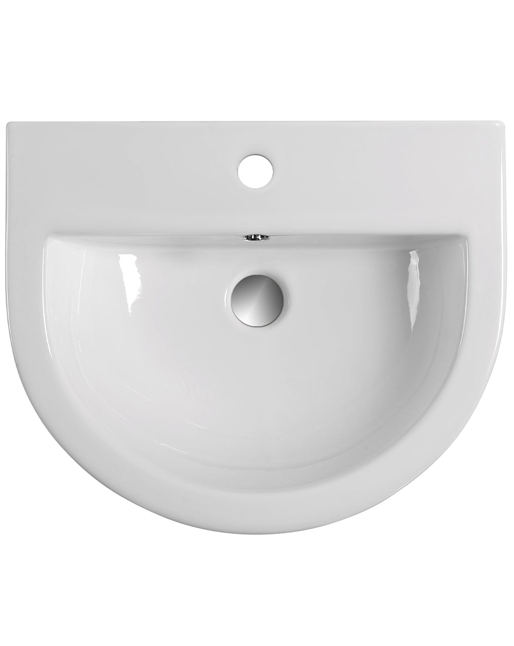 Zero Round White Ceramic Wall Mounted Sink | Round Bathroom Wash Basin | 53.5cm x 44cm 