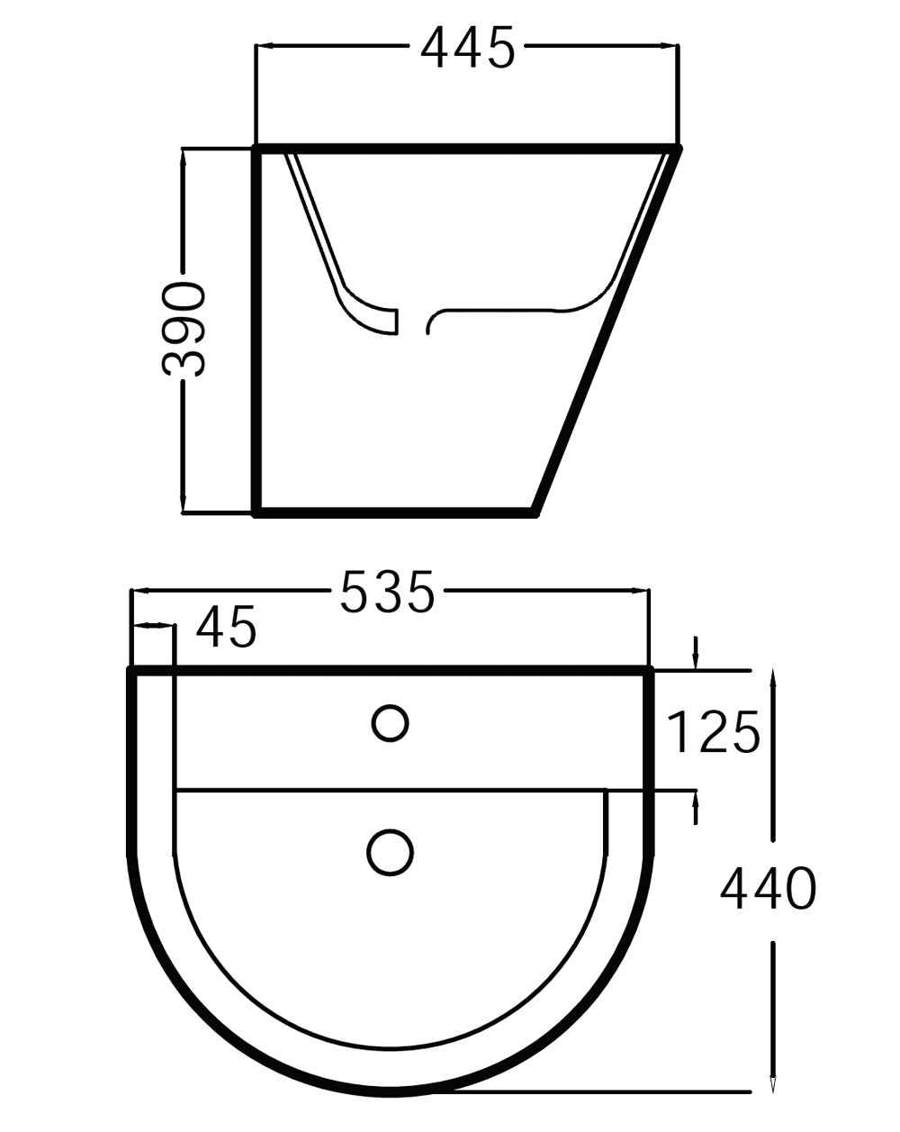 Zero Round White Ceramic Wall Mounted Sink | Round Bathroom Wash Basin | 53.5cm x 44cm 