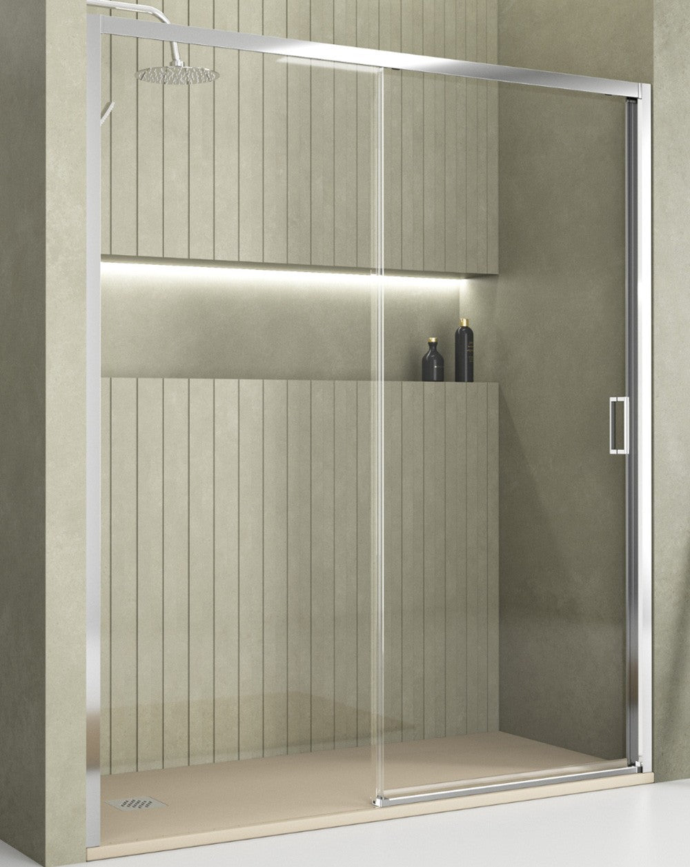 Tokens Frontal Sliding Shower Screen 1 Door 1 Fixed | 5mm Anti-limescale Glass Height 190cm | Reversible Left / Right | Glossy Chrome - 