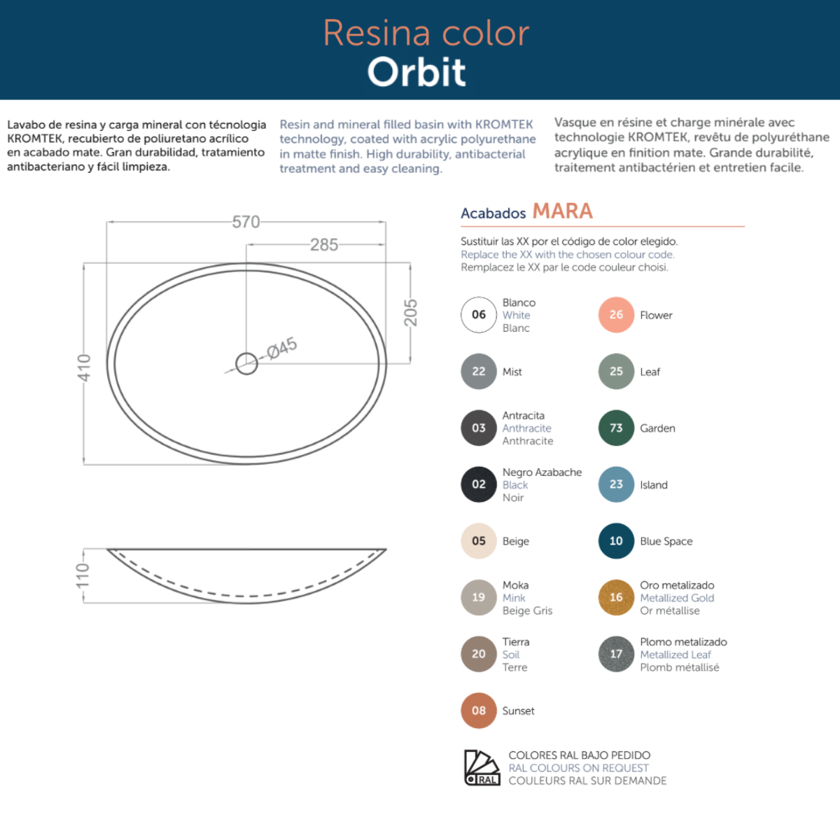 Lavatório de apoio de cerâmica branca fosca Otto | Pia de banheiro de bancada oval | 40cm de diâmetro 