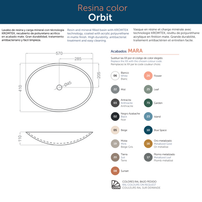 Lavatório de apoio de cerâmica branca fosca Otto | Pia de banheiro de bancada oval | 40cm de diâmetro 