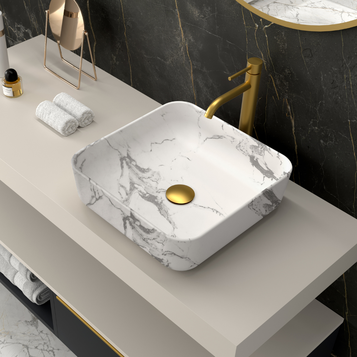 Lavatório de apoio de cerâmica branca fosca Otto | Pia de banheiro de bancada oval | 40cm de diâmetro 