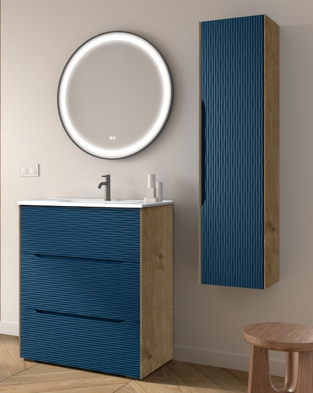 Nubia Mueble de Baño al Suelo con Lavabo Ceramico | 3 cajones Cierre Amortiguado y Organizador | Lavabo Onix | Blue Space Mate - 