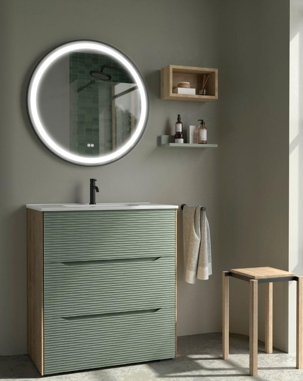 Nubia Mueble de Baño al Suelo con Lavabo Ceramico | 3 cajones Cierre Amortiguado y Organizador | Lavabo Onix | Leaf - 