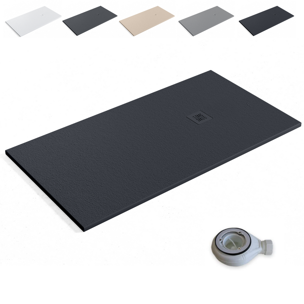 Fornells Plato de Ducha de Resina Extraplano | Antideslizante | Válvula de Desagüe y Rejilla | Antracita - 