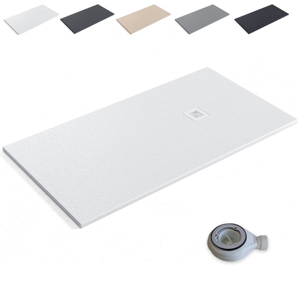 Fornells Plato de Ducha de Resina Extraplano | Antideslizante | Válvula de Desagüe y Rejilla | Blanco - 