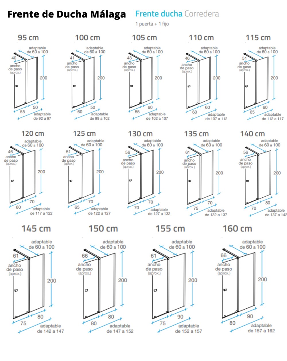 mampara-ducha-frontal-1-puerta-1-fijo-color-perfilería-mamparas-cromo-brillo-tamaño-frente-de-ducha-málaga-1p-1f-190-cm-(adaptable-187-192cm)