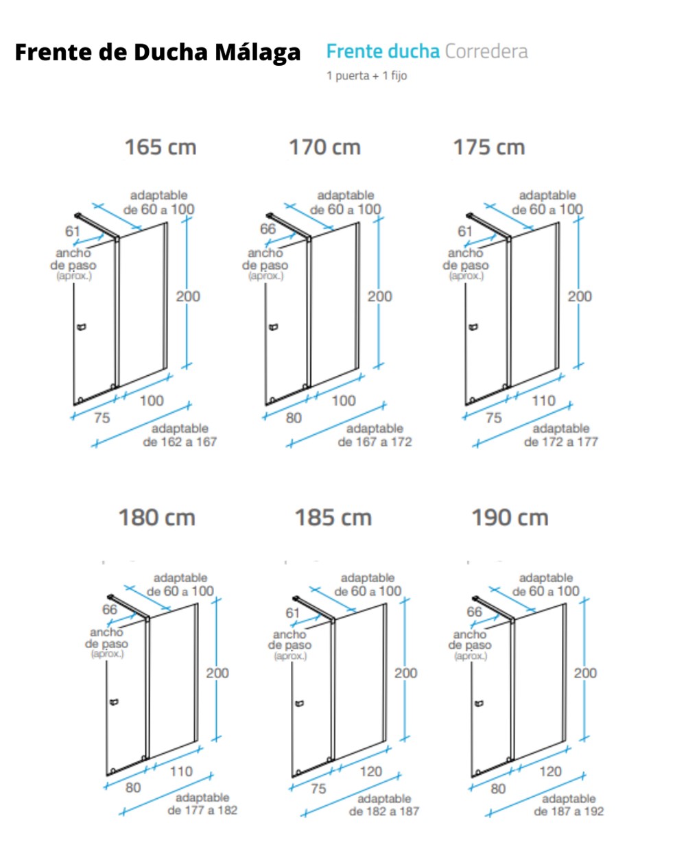 mampara-ducha-frontal-1-puerta-1-fijo-color-perfilería-mamparas-cromo-brillo-tamaño-frente-de-ducha-málaga-1p-1f-190-cm-(adaptable-187-192cm)