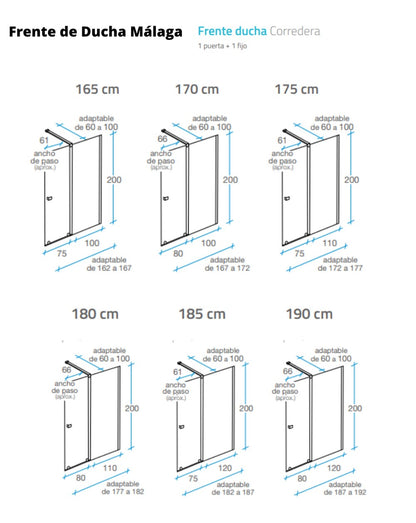 mampara-ducha-frontal-1-puerta-1-fijo-color-perfilería-mamparas-cromo-brillo-tamaño-frente-de-ducha-málaga-1p-1f-190-cm-(adaptable-187-192cm)