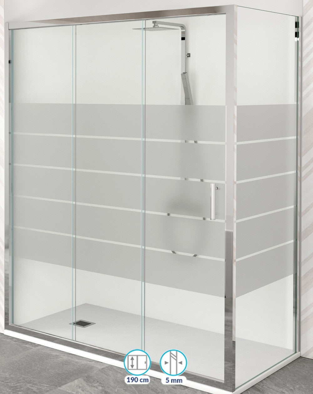 Mojacar Rectangular Front Sliding Shower Screen | 2 Doors 2 Fixed | 5mm Glass Height 190cm  - 