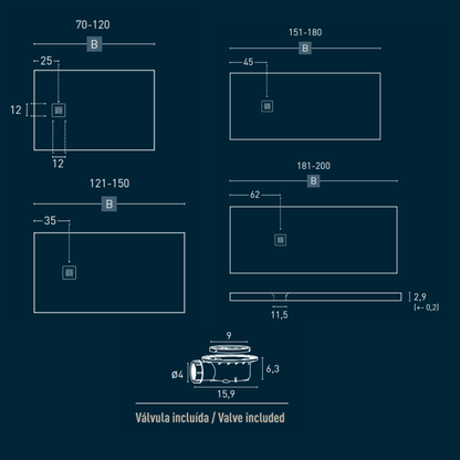 Fornells Plato de Ducha de Resina Extraplano | Antideslizante | Válvula de Desagüe y Rejilla | Antracita
