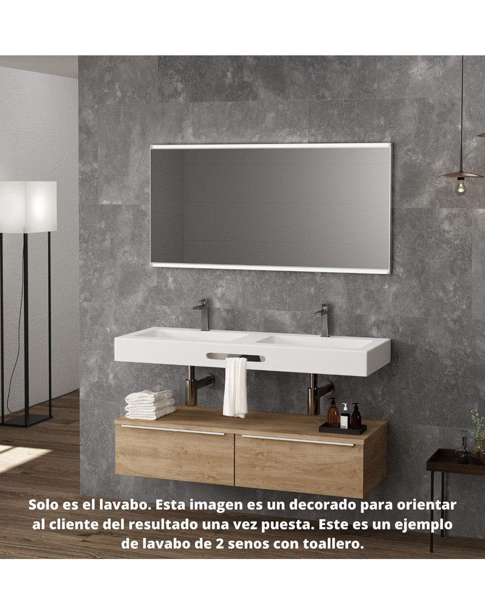 Lavabo con Faldón para Baño Solid Surface Suspendida | Lavabo Flotante (Un Seno Centrado ó 2 Senos)|  Fondo 46cm | Espesor 10cm