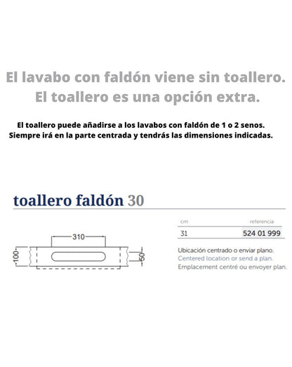 Lavabo con Faldón para Baño Solid Surface Suspendida | Lavabo Flotante (Un Seno Centrado ó 2 Senos)|  Fondo 46cm | Espesor 10cm