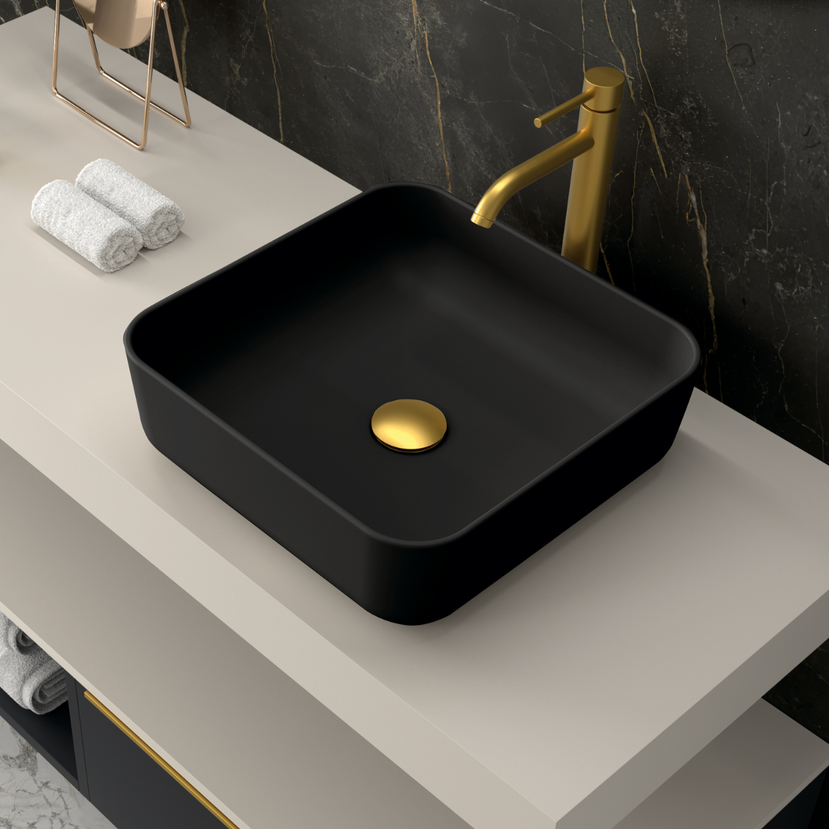 Lavabo à poser en céramique blanc mat Otto | Lavabo de salle de bain ovale à comptoir | 40 cm de diamètre 