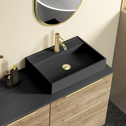 Lavabo à poser en céramique blanc mat Otto | Lavabo de salle de bain ovale à comptoir | 40 cm de diamètre 