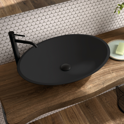 Lavatório de apoio de cerâmica branca fosca Otto | Pia de banheiro de bancada oval | 40cm de diâmetro 