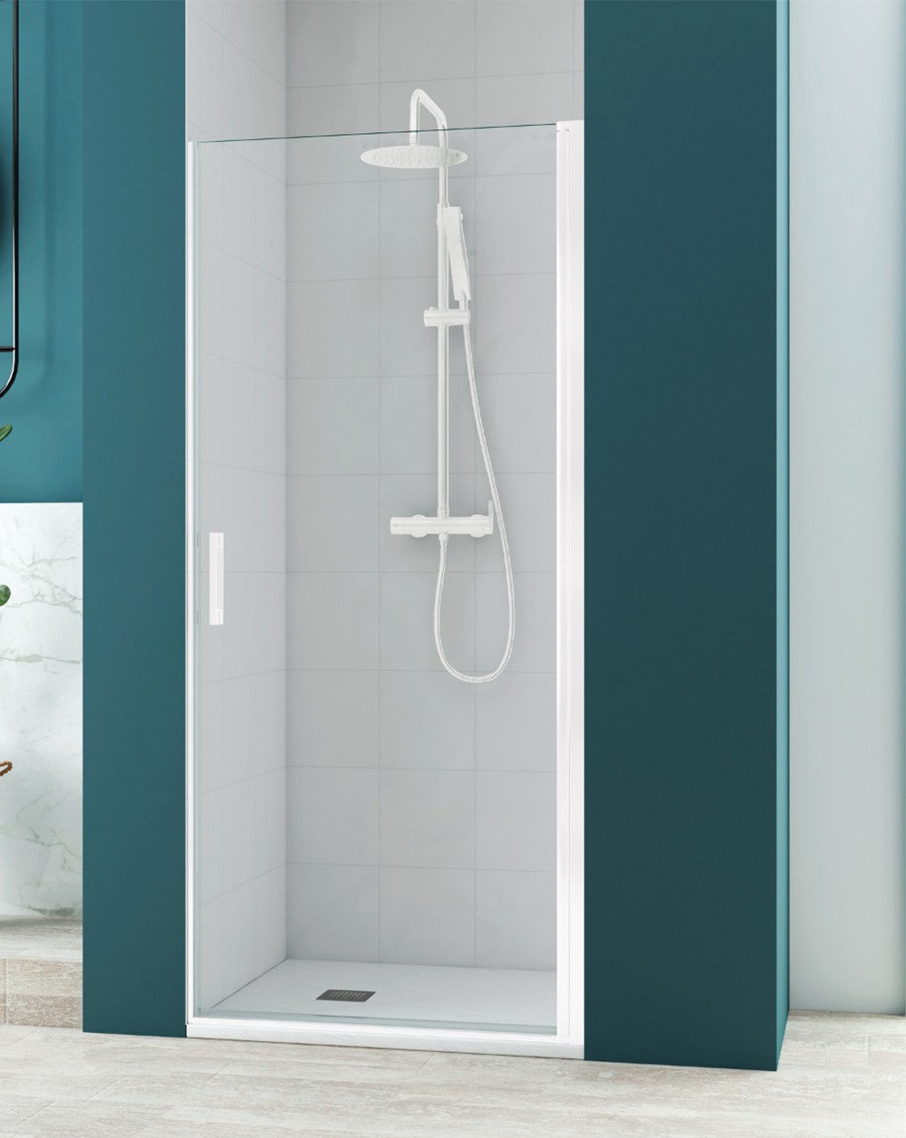 Porte pliante pour écran de douche avant Javea | Verre trempé anticalcaire 6 mm | 195 cm de hauteur | Blanc mat - 