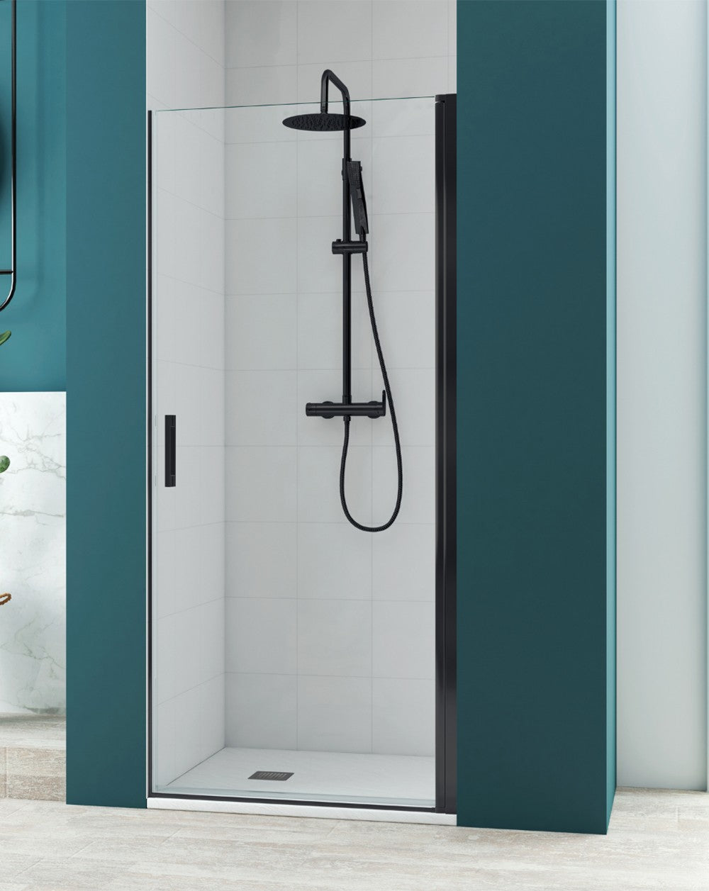 Porte pliante pour écran de douche avant Javea | Verre trempé anticalcaire 6 mm | 195 cm de hauteur | Noir mat - 