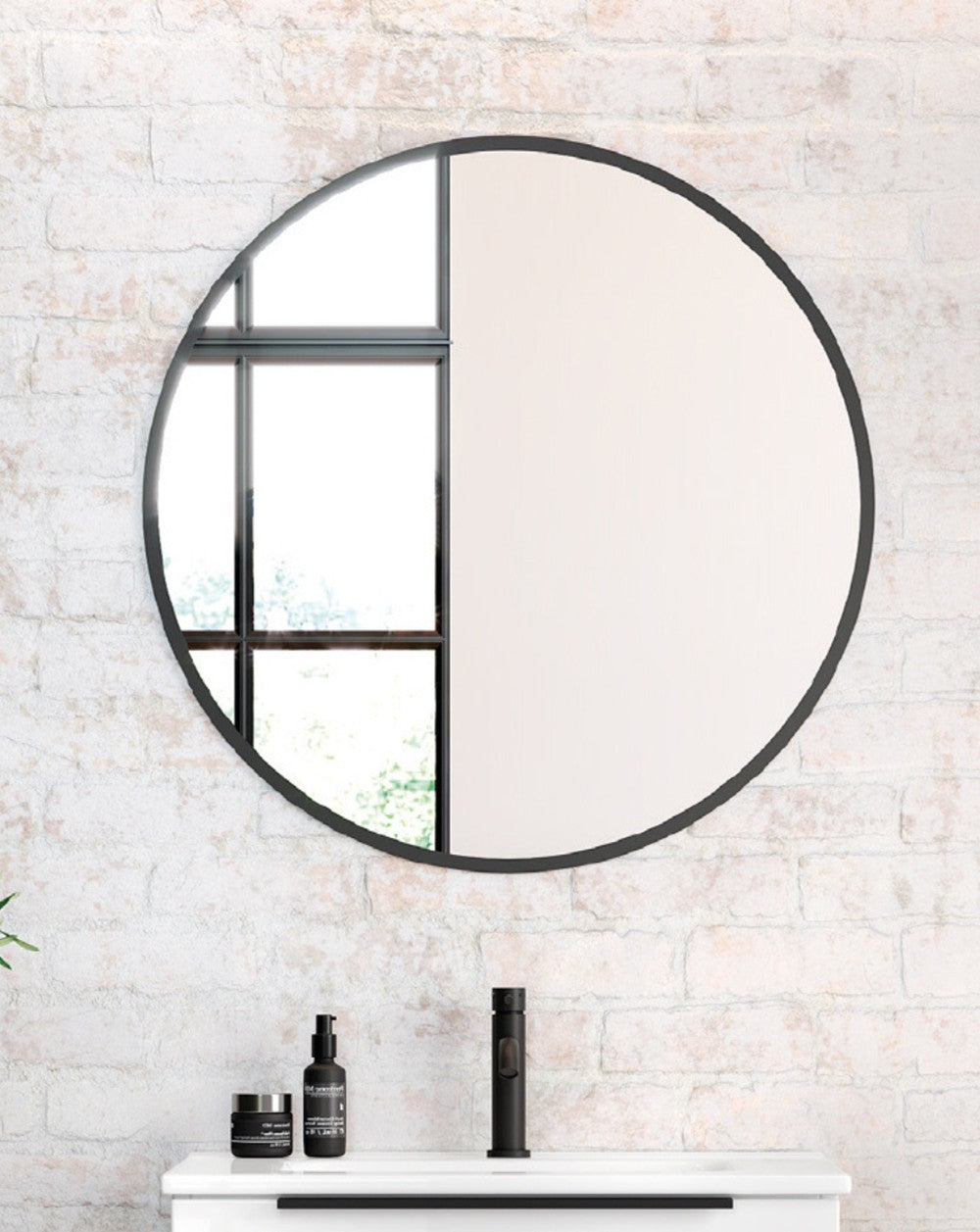 Round Wall Mirror | Round Decorative Mirror for Bathroom | Black  - 