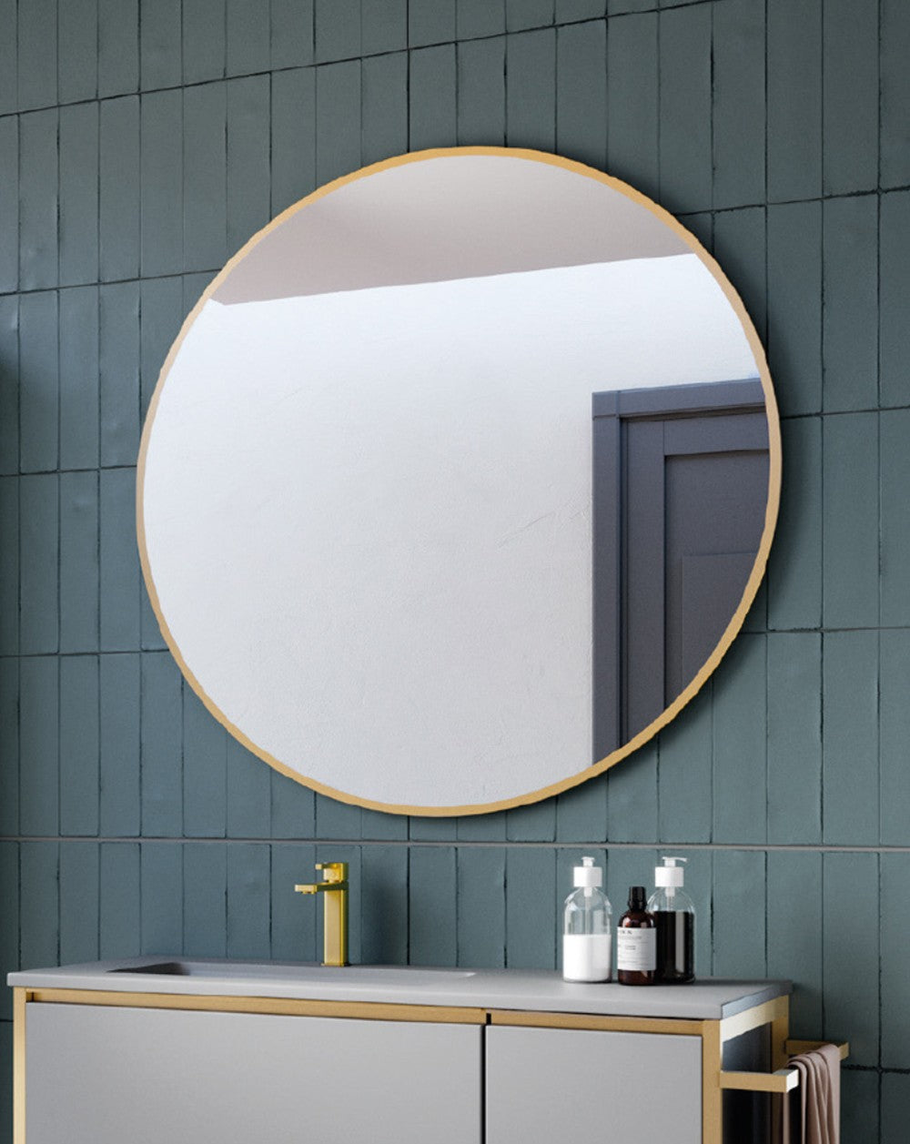 Round Wall Mirror | Round Decorative Mirror for Bathroom | Gold  - 